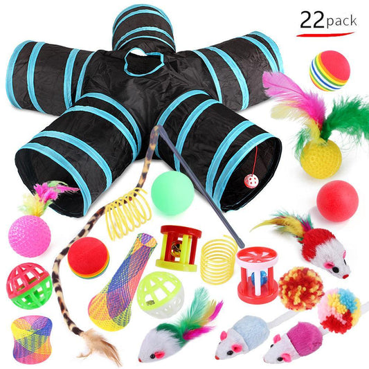 22-Piece Funny Cat Toy Set With Cat Tunnel - Interactive Pet Toys For Endless Fun-0